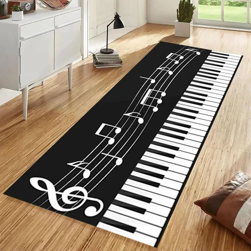 Miniatura 12 de Alfombra de pasillo de notas musicales, 2 x 7 pies, música retro, líneas melodías abstractas, a cuadros, alfombra musical de los años 80 y 90