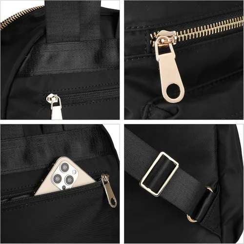 Miniatura 5 de Uromee Mochila para mujer, bolsa de hombro impermeable de nailon para viaje, 1-negro, Mochilas Daypack
