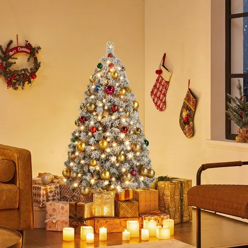Miniatura 6 de Yaheetech Árbol de Navidad artificial preiluminado de 4.5 pies con luces incandescentes de color blanco cálido, árbol de Navidad con 340 puntas