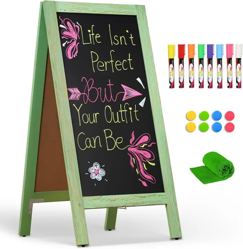 Miniatura 11 de 4 THOUGHT Pizarra magnética de doble cara en forma de A de 40"x20", tablero de sándwich independiente de madera de pino macizo para restaurantes