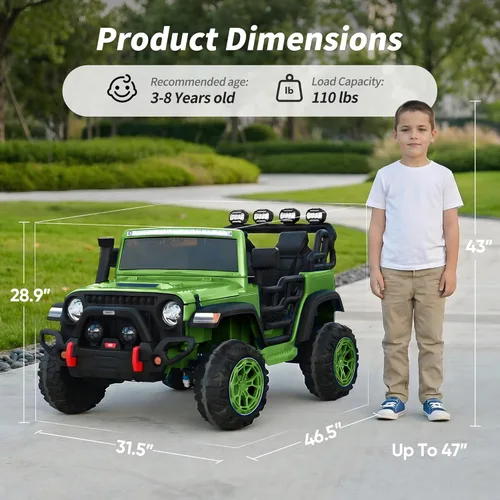 Miniatura 9 de Hikiddo - Camioneta eléctrica de paseo de 2 plazas, vehículo de juguete de 24 V 4x4 para niños de 4 a 8 años con control remoto, neumáticos EVA