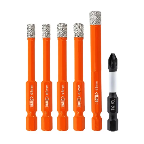 BGTEC Juego de brocas de diamante 6 piezas - 5 mm*2+6 mm*2+8 mm con punta de destornillador PH2 para azulejos de porcelana, mármol, granito,