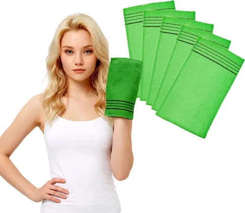 Manopla exfoliante asiática coreana para baño (5, verde)