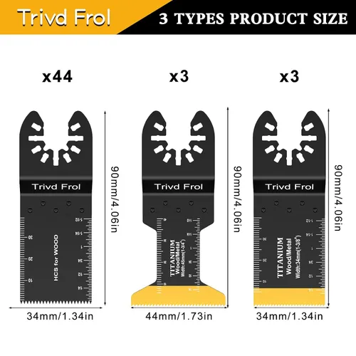 Miniatura 2 de Trivd Frol 50 piezas de hojas de sierra oscilantes, cuchillas multiherramienta universales profesionales de titanio para madera, plásticos, metal