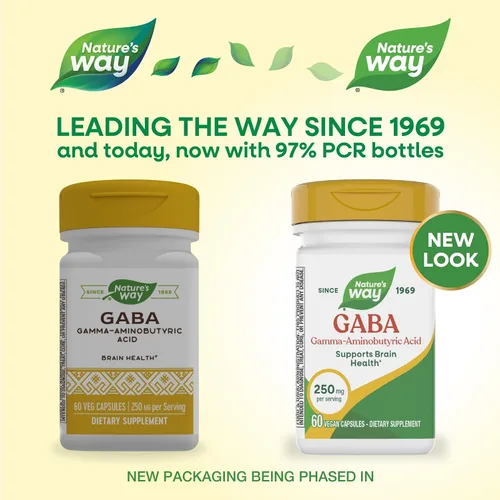 Miniatura 2 de Nature's Way GABA, ácido gamma-aminobutírico, apoya la salud cerebral*, 250 mg por porción, 60 cápsulas veganas (el embalaje puede variar)