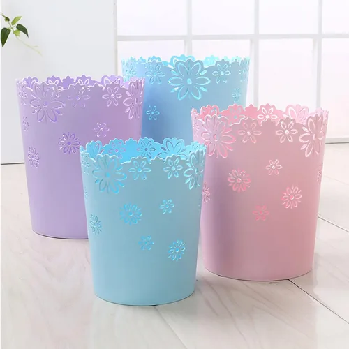 Miniatura 7 de Wastebasket, forma de flor hueca de plástico sin tapa, papelera de basura - M - rosa
