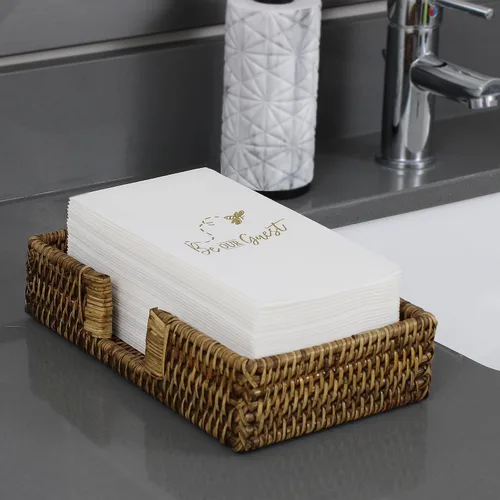 Miniatura 4 de AMERICAN HOMESTEAD - Toallas de Mano Desechables para Baño - Diseño Decorativo Be Our Guest Dorado - Servilletas de Invitados Similares al Lino