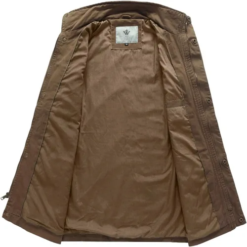 Miniatura 3 de WenVen Chaqueta ligera de estilo militar para hombre, rompevientos de algodón de sarga