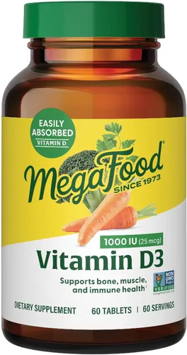 MegaFood Vitamina D3 1000 UI (25 mcg) - Suplemento de apoyo inmunológico - Salud ósea - Con vitamina D3 de fácil absorción - Además de alimentos