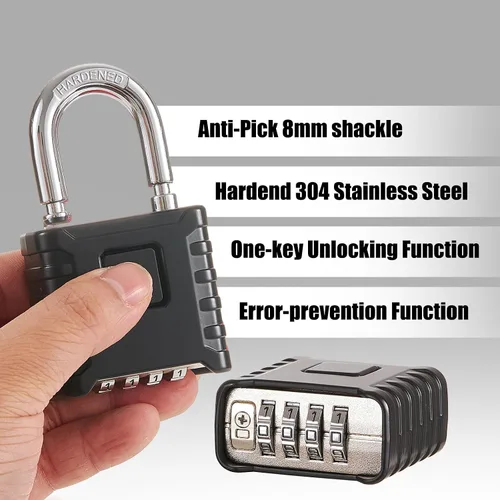Miniatura 3 de Cerradura de combinación de 4 dígitos de alta resistencia, gran resistencia, desbloqueo con un toque, función antierror, candado impermeable de alta