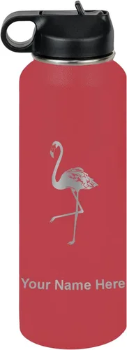 Miniatura 11 de LaserGram Botella de agua personalizada, flamenco, acero inoxidable de doble pared aislada al vacío con popote superior, regalo grabado