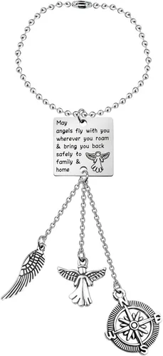 WUSUANED Llavero de viajero de regalo con texto en inglés "May Angels Fly With You Wherever You Roam" (Que los ángeles vuelen contigo dondequiera