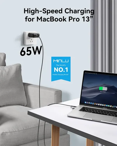 Miniatura 4 de MINLU GaN - Bloque de cargador USB C de 65 W, cargador de pared compacto de 3 puertos tipo C con cable USB-C/L 2 en 1 de 6 pies, 100 W, carga rápida