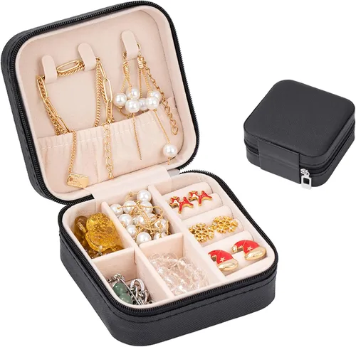 Miniatura 8 de Caja de joyería de viaje portátil de cuero PU mini caja de viaje de joyería pequeña caja de joyería para pendientes collar mujeres niñas regalo
