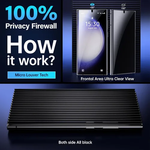 Miniatura 2 de Uyiton Protector de pantalla de privacidad para Samsung Galaxy S23 Ultra/S22 Ultra, [soporte ultrasónico de huellas dactilares] [sin burbujas]