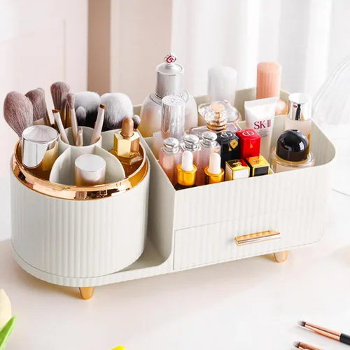 Miniatura 8 de COMFYROOM Organizador de maquillaje para tocador con soporte para brochas, organizador de maquillaje cosmético de 3 capas, organizador de maquillaje