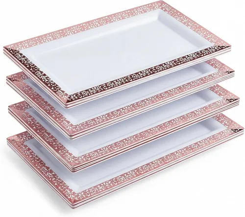 Miniatura 19 de Bandeja de Servir de Plástico Transparente (Paquete de 4) Bandejas y Platos Desechables Transparentes con Borde Dorado para Servir Alimentos