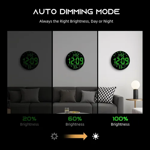 Miniatura 9 de EASYERA Reloj de pared digital grande de 10 pulgadas con control remoto, sincronización de música, luz de atmósfera RGB, baja reflectancia