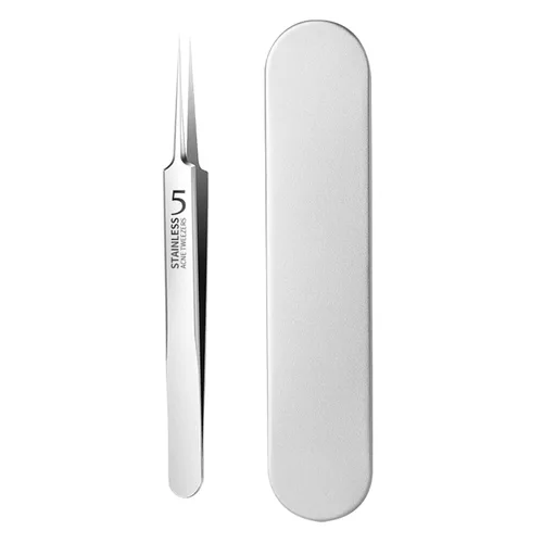Miniatura 11 de Pinzas para eliminar espinillas de acné, con caja, de acero inoxidable, extractor de puntos negros, para salón de belleza y hogar plateado