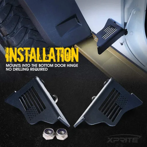 Miniatura 6 de Xprite Estriberas Desmontables para Puerta Compatibles con Jeep Wrangler JK JKU 2007-2018, Pedales de Descanso Montados en Bisagra de Puerta