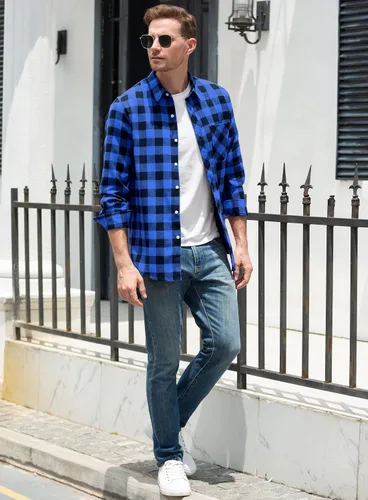 Miniatura 3 de SANGTREE - Camisas casuales para hombre y niño, diseño de franela a cuadros y manga larga, tallas desde los 3meses hasta 9XL