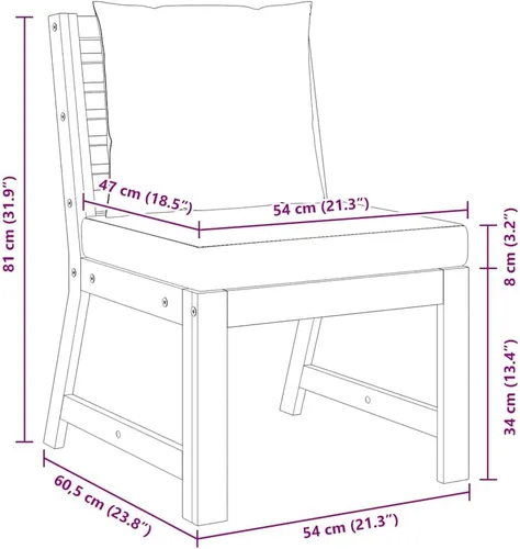Miniatura 8 de vidaXL Sofá medio, sofá seccional con cojines, asiento modular con mesa de té, juego de muebles de exterior para jardín, rústico, madera de acacia