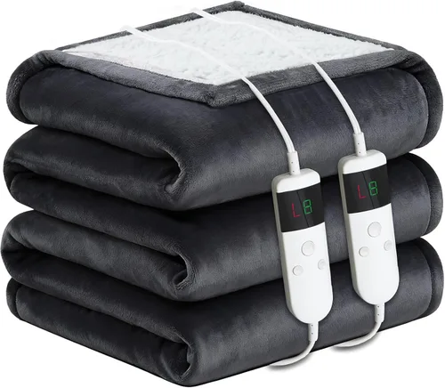 Miniatura 30 de Manta térmica eléctrica de 50 x 60 pulgadas, manta eléctrica de franela suave y sherpa con 10 niveles de calefacción, se apaga automáticamente