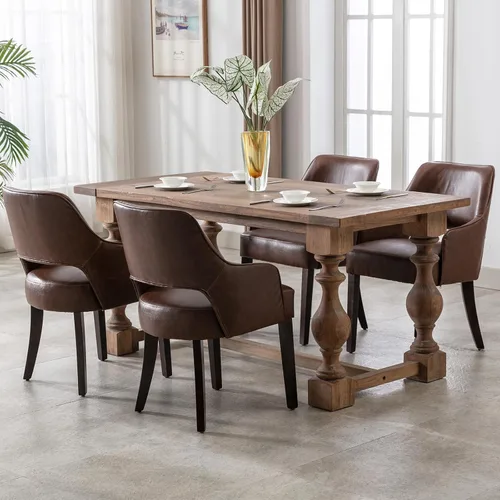 Miniatura 3 de Juego de 2 sillas de comedor tapizadas de piel sintética con respaldo hueco, asiento acolchado, patas de madera para restaurante/decoración