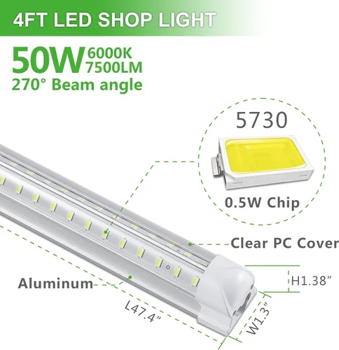 Miniatura 2 de Skymoatled Luz LED de taller de 4 pies, 50W 7500LM 6000K/blanco súper brillante, luminaria de tubo integrado T8, Plug and Play, enlazable