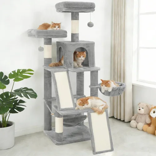 Miniatura 9 de Gitelsnour Árbol para gatos de varios niveles para gatos de interior, torre para gatos con 2 tablas de rascar, 2 plataformas acolchadas de felpa