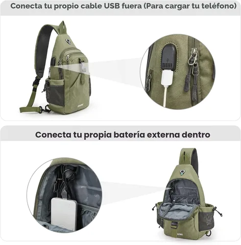 Miniatura 4 de G4Free - Mochila de lona con asa cruzada y puerto de carga USB con bloqueo RFID, mochila de pecho para senderismo, mochila de día para hombres