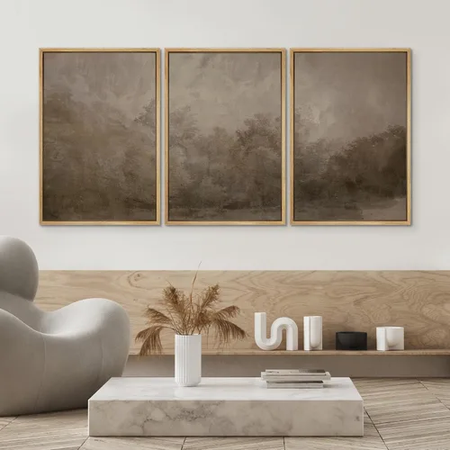 Miniatura 391 de SIGNWIN Lienzo enmarcado para pared, arte con pinceladas de flujo neutro en tonos beige abstractos, ilustraciones, arte moderno, decorativo