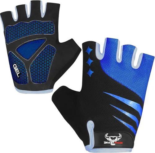 BEAST RAGE Guantes de ciclismo de medio dedo para hombres y mujeres, guantes acolchados de gel, antideslizantes, absorben los golpes, levantamiento