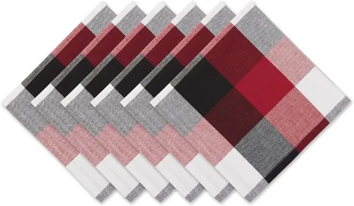 Miniatura 20 de DII Tri-Color Check Collection - Juego de servilletas 100% algodón, 20 x 20 pulgadas, color negro, 6 piezas