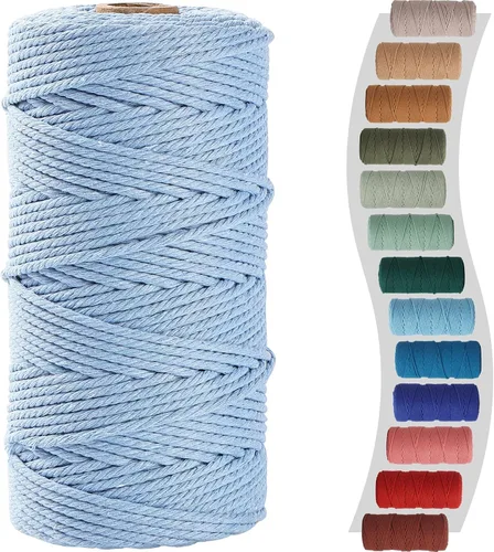 Miniatura 68 de Cordón de macramé de 1/8 pulgadas 220 yardas (200 metros) suministros naturales de macramé, hilo de macramé, cuerda de algodón de color, cuerda