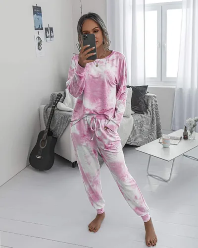Miniatura 22 de Prettygarden - Conjunto de pijama de dos piezas para mujer, diseño de teñido anudado, sudadera informal de manga larga con pantalones largos, ropa