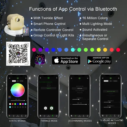 Miniatura 2 de AKEPO Luces de fibra óptica de control de aplicación RGBW de 16 W, activadas por música, 430 piezas de 9.8 pies/9.8 ft (0.03+0.04+0.06 pulgadas)