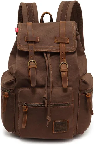 Miniatura 10 de AUGUR Mochila vintage de lona de alta capacidad, para escuela, universidad, senderismo, viajes, laptop de 12-17 pulgadas, Verde militar, Mediana
