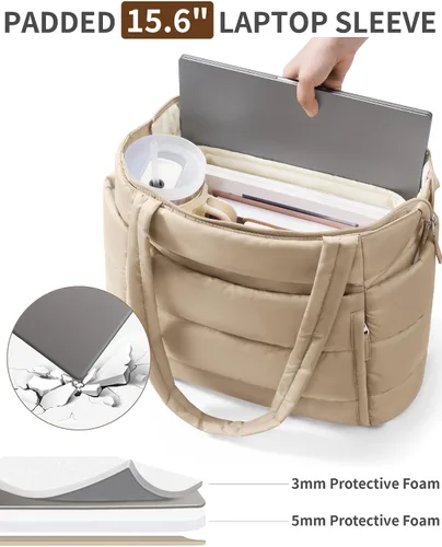 Miniatura 8 de Bolsa Tote Acolchada para Mujeres, Bolsa de Mano de Trabajo Ligera y Esponjosa para Maestras y Enfermeras, Bolsa de Hombro Acolchada para Escuela