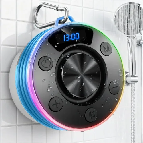 Miniatura 9 de Altavoz Bluetooth, altavoz de ducha portátil con gancho, altavoces Bluetooth impermeables IPX7 con ventosa, pantalla digital/de tiempo, sonido