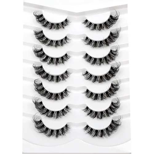 Miniatura 763 de Pooplunch - Pestañas postizas finas de visón sintético, estilo ojo de gato, naturales, cruzadas, tipo racimo, efecto 8D de volumen, tiras