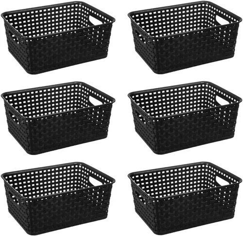 Miniatura 4 de Cestas de almacenamiento tejidas de plástico negro, paquete de 6 cestas de tejido organizador para cocina, oficina, baño