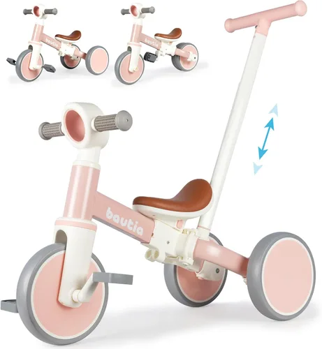 Miniatura 8 de Bautia Triciclo para niños con mango de empuje para niños pequeños de 1 a 4 años, regalo para niños y niñas, bicicleta de equilibrio 5 en 1