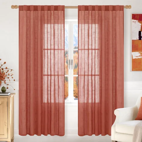 Miniatura 25 de LAMIT Cortinas de lino beige de 30 pulgadas de largo para ventanas pequeñas, cortinas semitransparentes filtrantes de luz, pestaña trasera