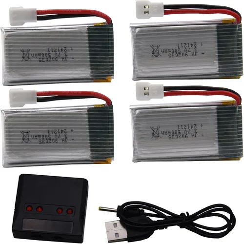 Blomiky Paquete de 4 baterías de 3.7 V 500 mAh 1.85 Wh 25C MX2..0 Plug Lipo batería y caja de tablero adecuado para Q9S Syma X5C X5 RC Quadcopter