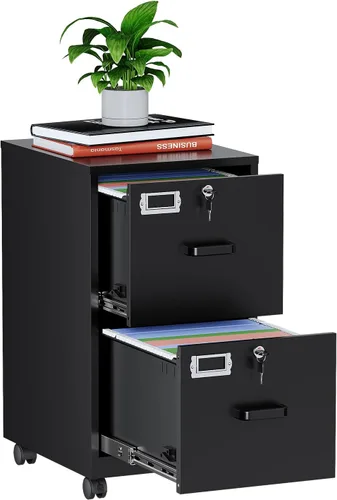 Miniatura 13 de MIIIKO - Archivador de metal con 3 cajones con ruedas, archivador móvil para debajo del escritorio de oficina en el hogar, archivadores totalmente