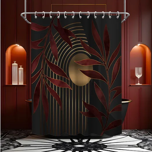 Miniatura 54 de Cortina de ducha bohemia en negro y gris, cortinas de ducha modernas de mediados de siglo negro y gris para baño, juego de tela impermeable