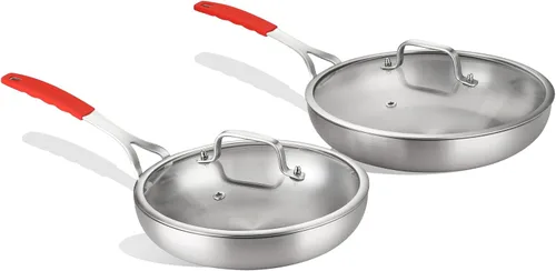 Miniatura 12 de DELARLO Sartén de acero inoxidable tricapa de 8 pulgadas de cuerpo entero, sartenes de chef aptas para horno y cocina de inducción, adecuadas