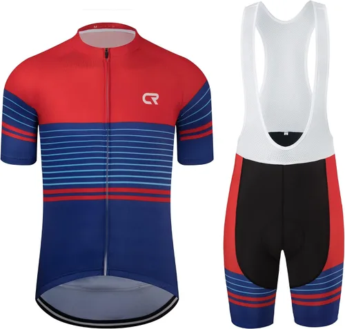 CR - Conjunto de camiseta de ciclismo para hombre, con cremallera, bolsillo con cremallera, manga corta, kits de ciclismo, pantalones cortos