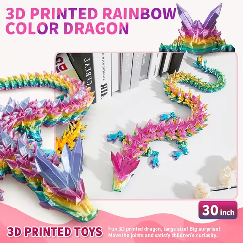 Miniatura 2 de meturebear Dragón Grande Impreso en 3D, Juguetes de Dragón 3D de 30 Pulgadas, Juguetes de Animales de Cristal Fidget Más Grandes, Animales Arcoír
